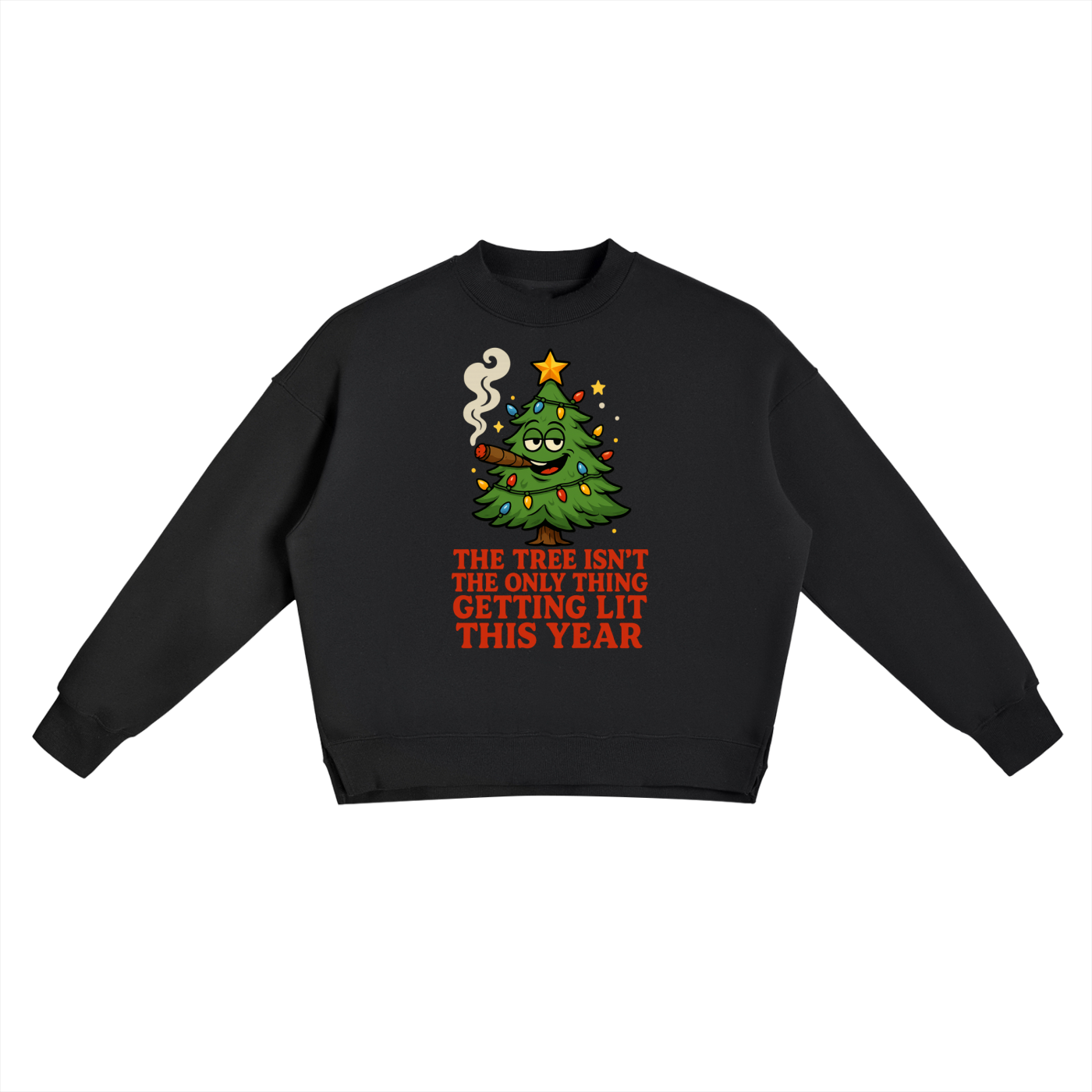 Lit Tree Side Slit Crewneck Sweatshirt